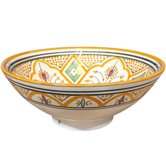 Bol marocain Ø26 cm – Céramique artisanale – Jaune avec motif traditionnel