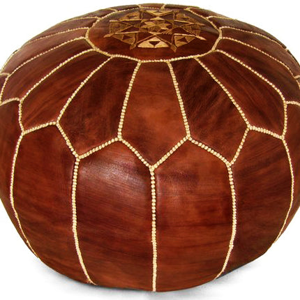 Pouf marocain en cuir couleur cognac