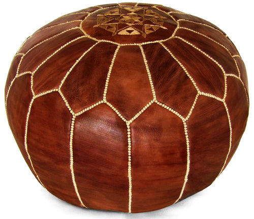 Pouf marocain en cuir couleur cognac