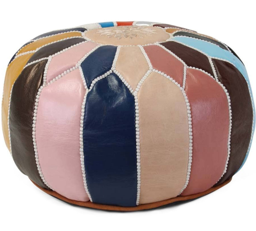 Colorful Moroccan leather pouf
