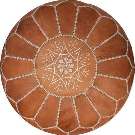 Pouf en cuir marocain fait main et élégant - Tan naturel