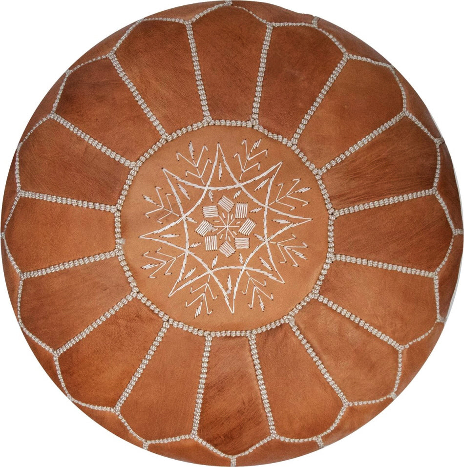 Handmade and stylish Moroccan Leather Pouf - Natural Tan