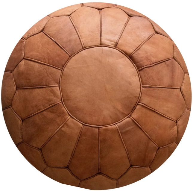 Pouf en Cuir Marocain Cognac - Rond - Ø60 x 35cm