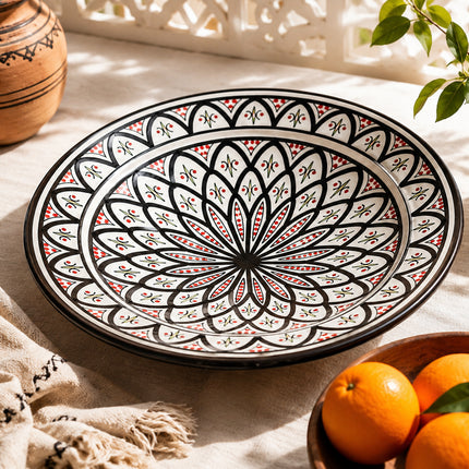 Plat marocain en céramique noir/rouge - blanc Ø35