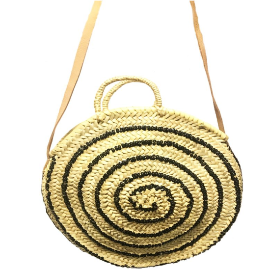Grand sac rond en rotin de paille avec paillettes
