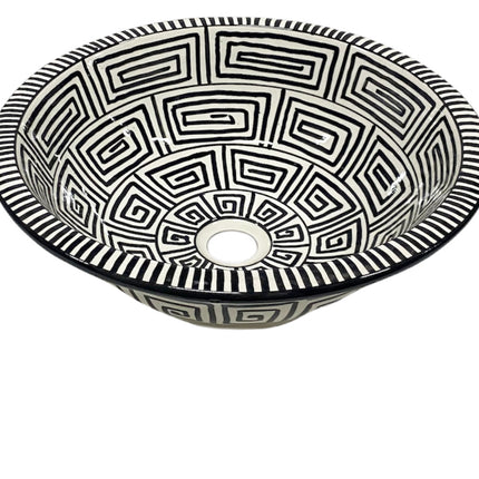 Vasque lavabo en céramique marocaine - noir et blanc