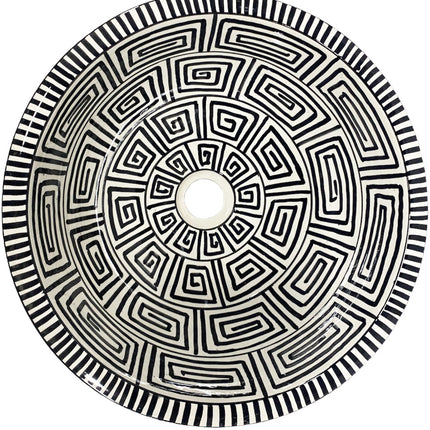 Vasque lavabo en céramique marocaine - noir et blanc