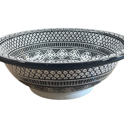 Lavabo Marocain 35cm – Céramique Faite Main – Design Noir et Blanc – Vasque Unique en Céramique
