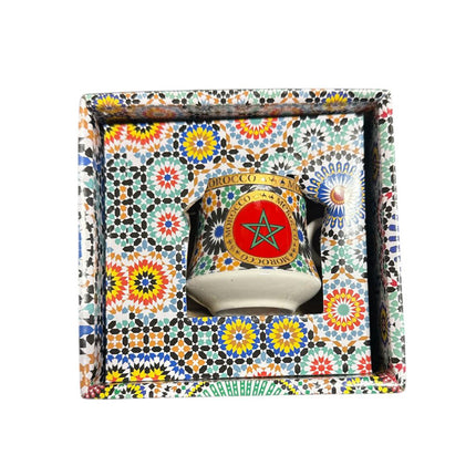 Tasse et Soucoupe à Expresso Marocaine – Motif Zellige Coloré avec Étoile Marocaine