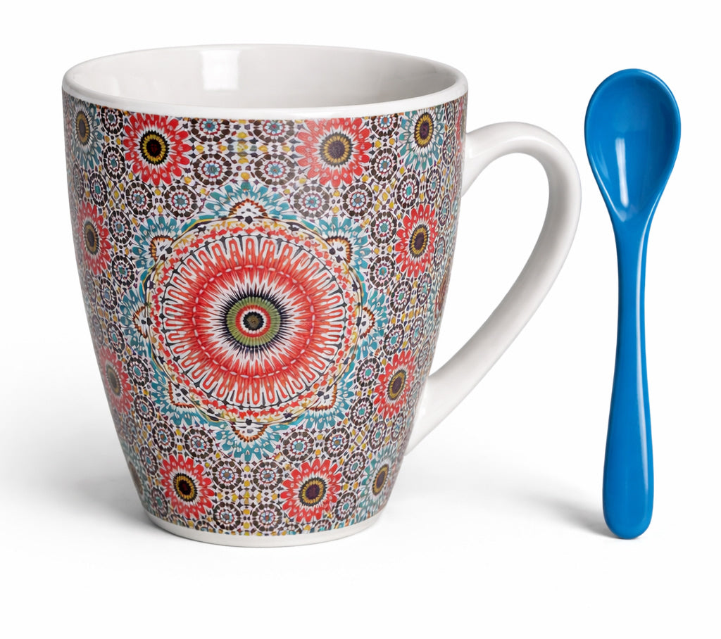Moroccan Mug with Zellij Mosaic & Spoon – Ceramic – Multicolor