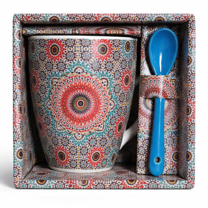 Mug marocain avec mosaïque Zellige et cuillère – Céramique – Multicolore