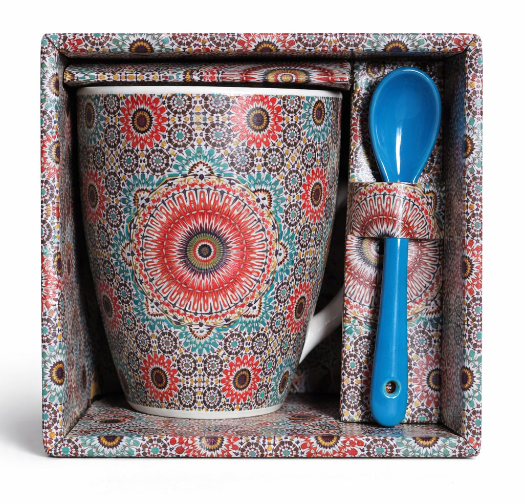 Moroccan Mug with Zellij Mosaic & Spoon – Ceramic – Multicolor