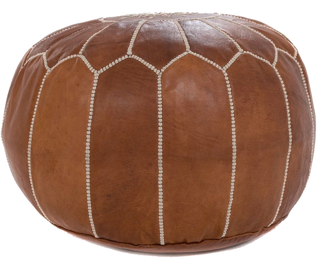 Pouf marocain en cuir - Marron bois - Fait main et élégant