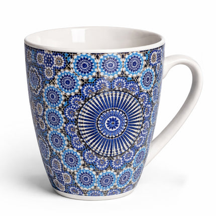 Mug Marocain avec Mosaïque Zellij & Cuillère – Céramique – Bleu – (±350 ml)