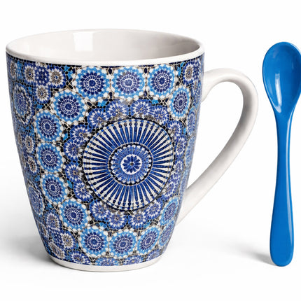 Mug Marocain avec Mosaïque Zellij & Cuillère – Céramique – Bleu – (±350 ml)