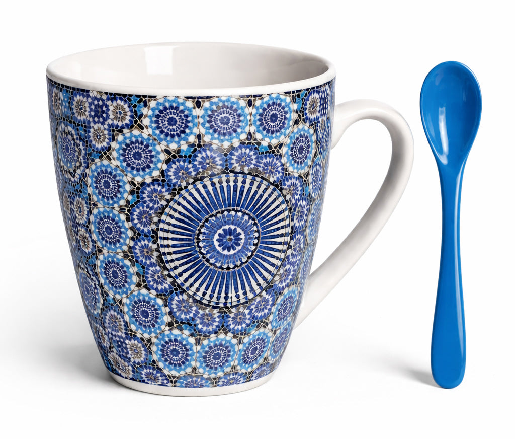 Marokkaanse Mok met Zellij Mozaïek & Lepel – Keramisch – Blauw – (±350 ml)