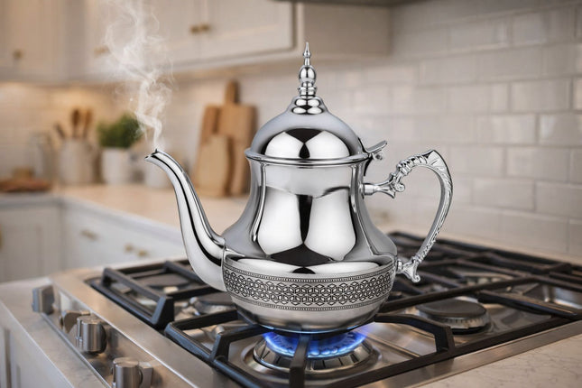 Théière marocaine en inox – Théière arabe traditionnelle – Disponible en 0,8 / 1 / 1,5 / 1,8 Litre