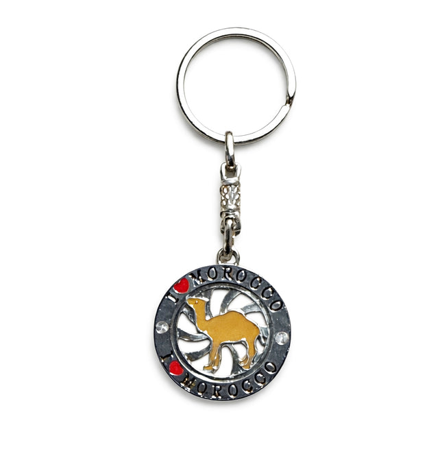 Maroc Porte-clés avec Chameau – Rond en Métal – Accessoire Souvenir