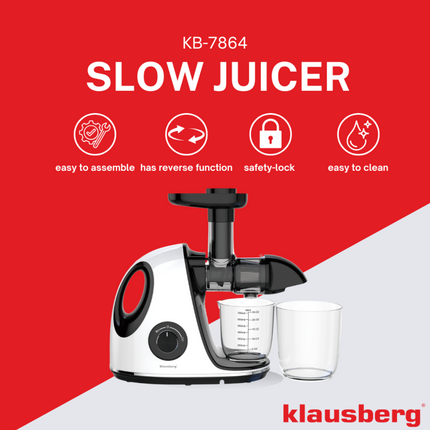 Klausberg Extracteur de Jus Lent – 150W | 700 ml | Pression à Froid | Extracteur de Jus de Légumes et Fruits | Design Luxe & Rendement Élevé en Jus