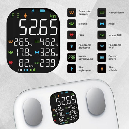 Klausberg Pèse-personne intelligent Bluetooth avec analyse corporelle et écran couleur