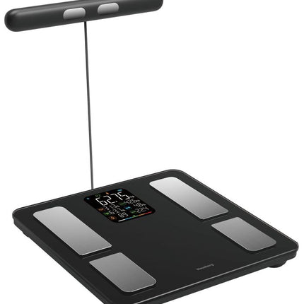 Klausberg Pèse-personne intelligent Bluetooth avec analyse corporelle et poignée – Poids, IMC, Graisse corporelle, Masse musculaire, Écran couleur