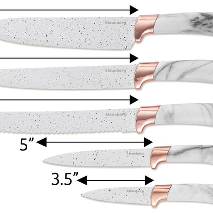 Klausberg Ensemble de Couteaux avec Bloc - Design Blanc et Or Rose, 6 pièces