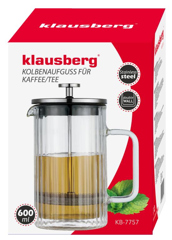 Klausberg KB7757 Piston Koffie- / Thee Zetter - Glas - 0,6 L