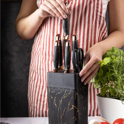 Klausberg Set de couteaux avec bloc - Design noir et bronze, 7 pièces