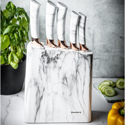 Klausberg Ensemble de Couteaux avec Bloc - Design Blanc et Or Rose, 6 pièces