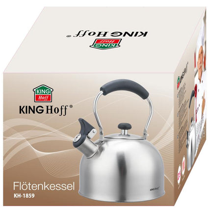 KingHoff Bouilloire Siffleuse en Acier Inoxydable 2,5L – Compatible Toutes Sources de Chaleur, Avec Sifflet et Poignée Ergonomique