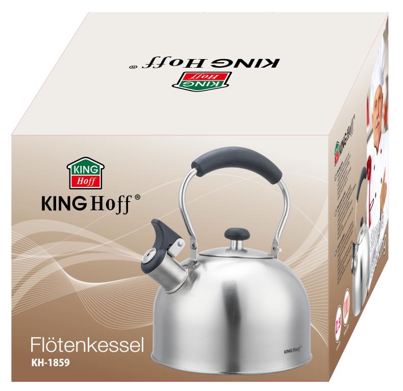 KingHoff RVS Fluitketel 2, 5L – Geschikt voor Alle Warmtebronnen, Met Fluitsignaal en Ergonomisch Handvat