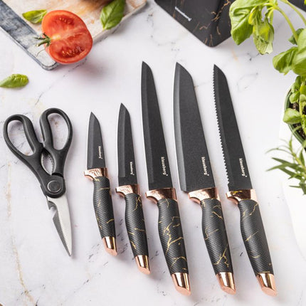 Klausberg Set de couteaux avec bloc - Design noir et bronze, 7 pièces