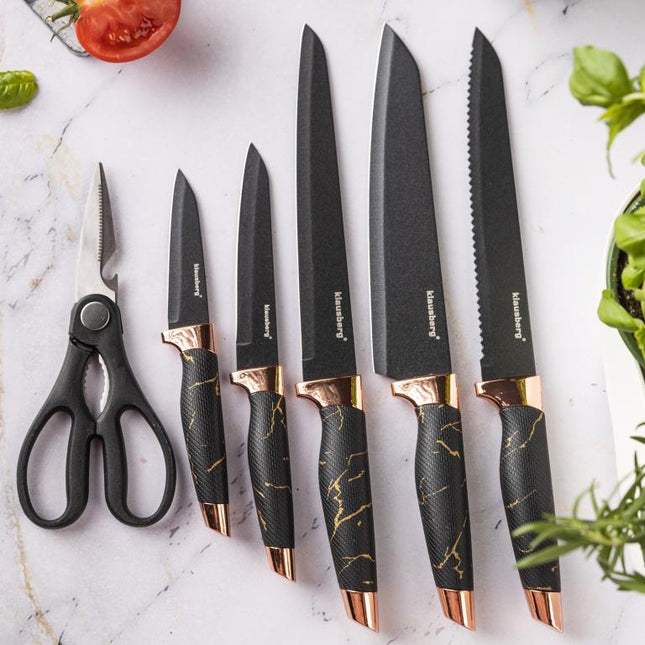 Klausberg Set de couteaux avec bloc - Design noir et bronze, 7 pièces