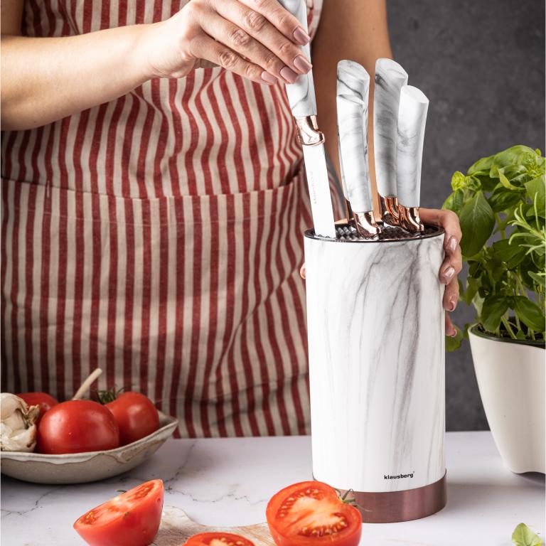 Klausberg Knife Set with Block - Marble Look, 5-piece