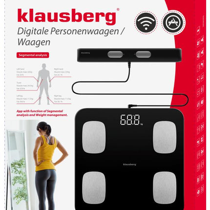 Klausberg Pèse-personne numérique intelligent électronique avec analyse corporelle - Pèse-personne avec application - Poids et IMC - Pèse-personne intelligent pourcentage de graisse BLANC