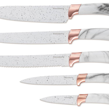Klausberg Ensemble de Couteaux avec Bloc - Design Blanc et Or Rose, 6 pièces
