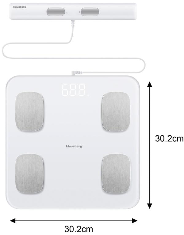 Klausberg Smart Digital Electronic Personal Scale with body analysis - bathroom scale with app - Weight and BMI - Smart scale body fat percentage WHITE