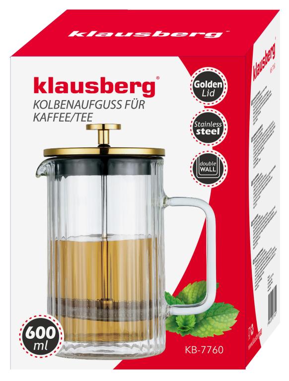 Klausberg KB7760 French Press Coffee / Tea Maker - Glass - 0.6 L