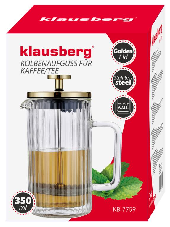 Klausberg Koffie- en Thee Zetter met Piston - Dubbelwandig Glas - 350 ml