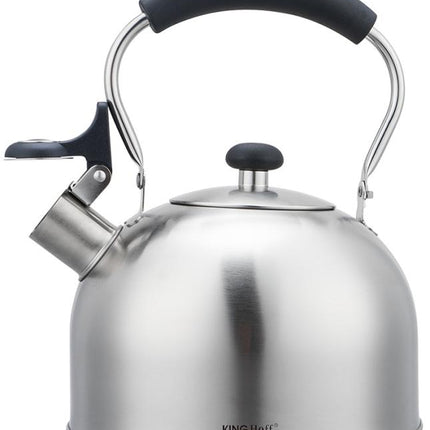KingHoff Bouilloire Siffleuse en Acier Inoxydable 2,5L – Compatible Toutes Sources de Chaleur, Avec Sifflet et Poignée Ergonomique