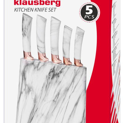 Klausberg Ensemble de Couteaux avec Bloc - Design Blanc et Or Rose, 6 pièces
