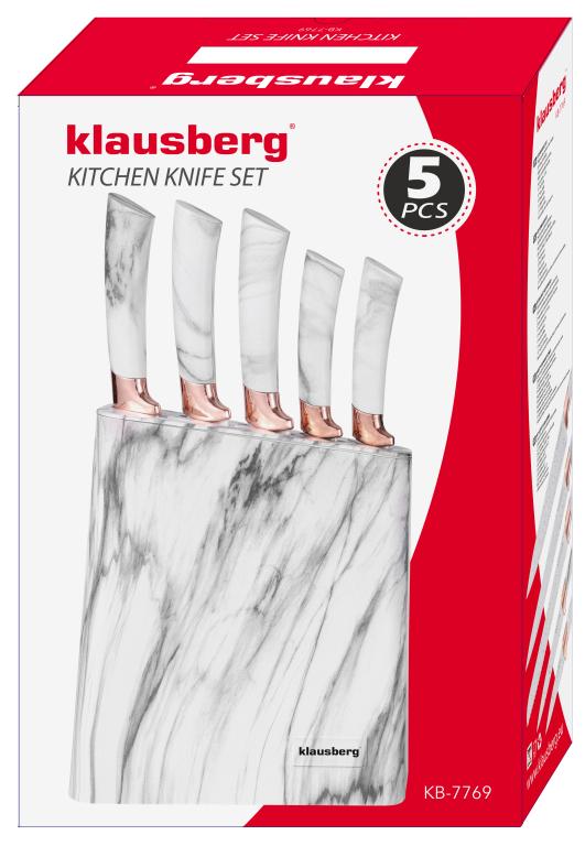 Klausberg Knife Set with Block - White and Rose Gold Design, 6-piece