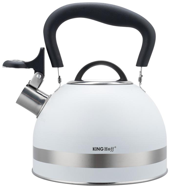 KingHoff RVS Fluitketel 1, 8L Wit – Compact, Met Fluitsignaal en Ergonomisch Handvat