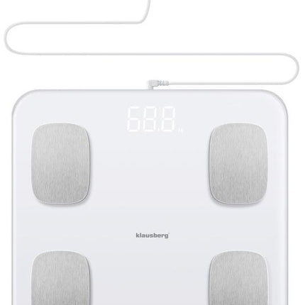 Klausberg Pèse-personne numérique intelligent électronique avec analyse corporelle - Pèse-personne avec application - Poids et IMC - Pèse-personne intelligent pourcentage de graisse BLANC