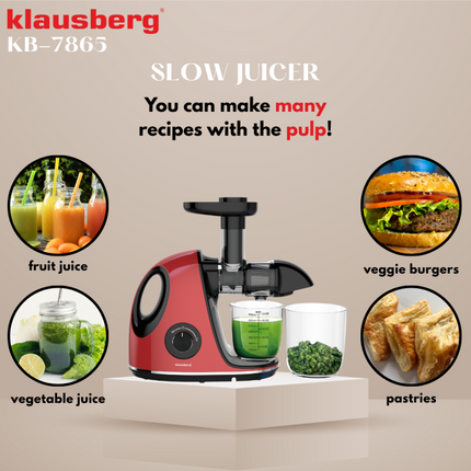 Klausberg Extracteur de Jus Lent – 150W | 700 ml | Pression à Froid | Extracteur de Jus de Légumes et Fruits | Design Luxe & Rendement Élevé en Jus