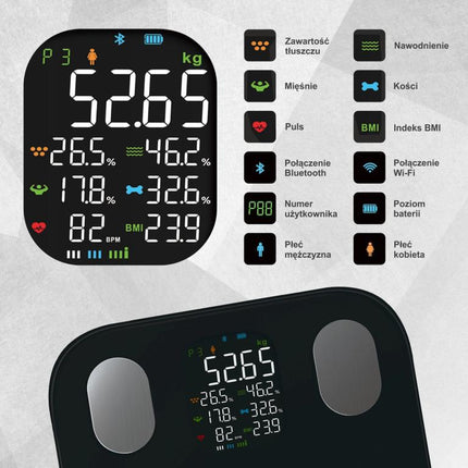 Klausberg Pèse-personne intelligent Bluetooth avec analyse corporelle et écran couleur