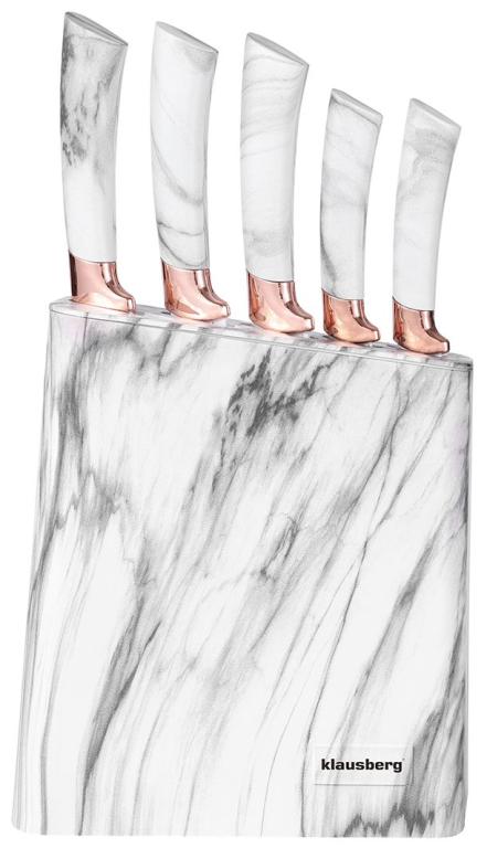 Klausberg Knife Set with Block - White and Rose Gold Design, 6-piece