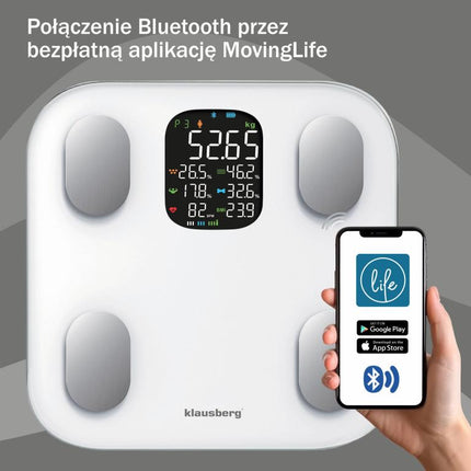 Klausberg Pèse-personne intelligent Bluetooth avec analyse corporelle et écran couleur