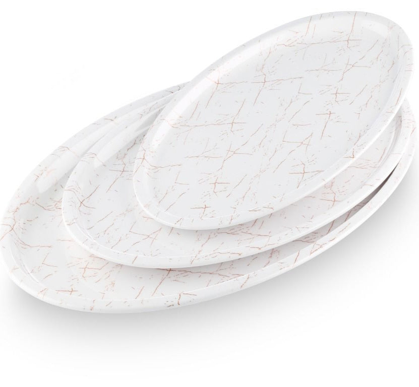 Melamine bord met marmer design – wit, rond, Ø 30 of 45 cm