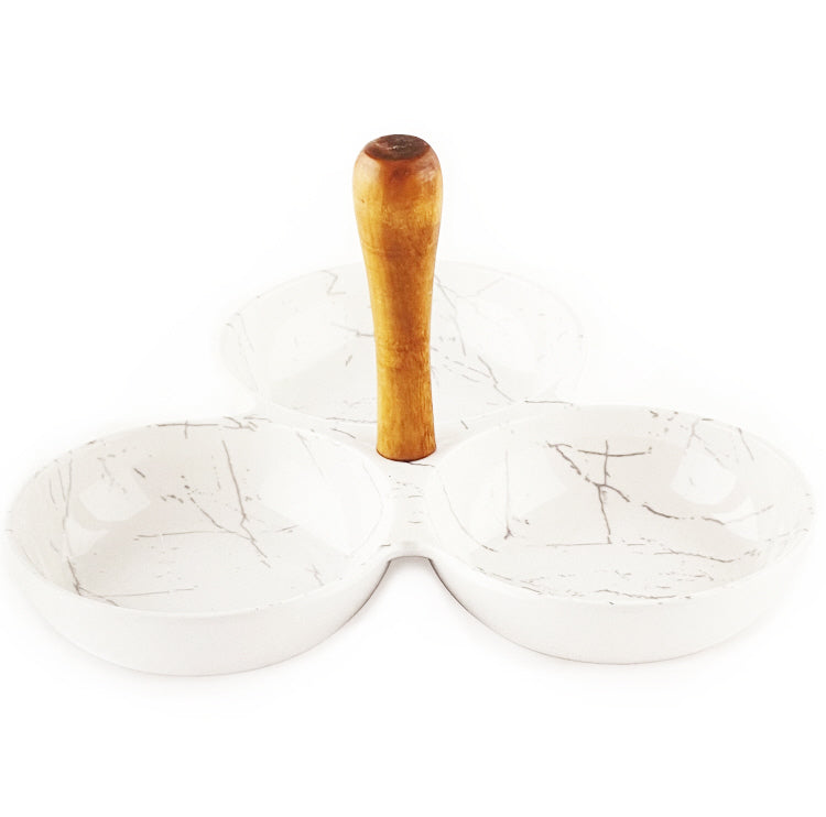 3-section melamine serving dish for nuts and snacks